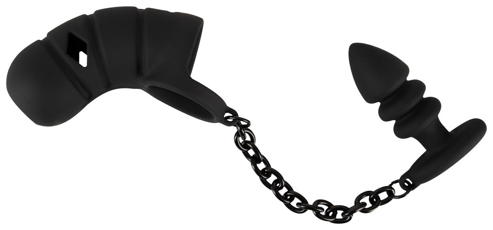 Cock Cage Black Velvets – Gabbia per Pene con Anello e Plug Anale, foto 3