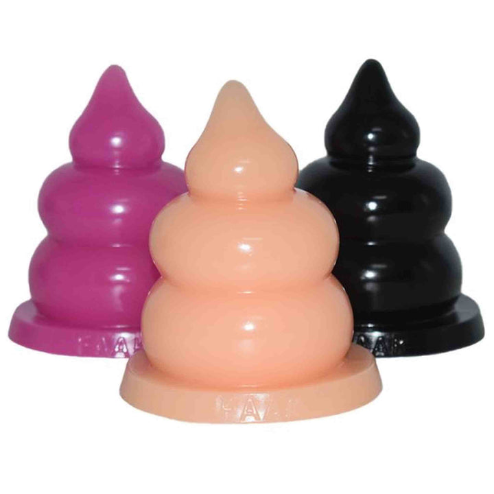 Set di tre plug anales FAAK in rosa, carne e nero con base circolare e marchio inciso