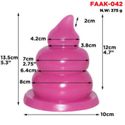 Plug anale rosa acceso FAAK-042 da 12 cm con base circolare e anelli concentrici