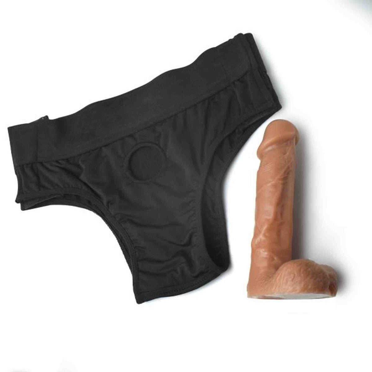 Preservativo da cintura nero elastico con dildo carne anatomico
