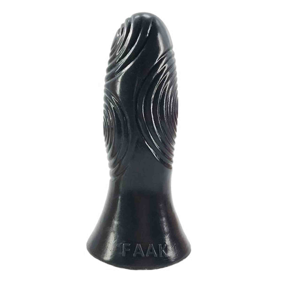 Dildo nero FAAK in silicone lucido con righe ondulate e base ampia