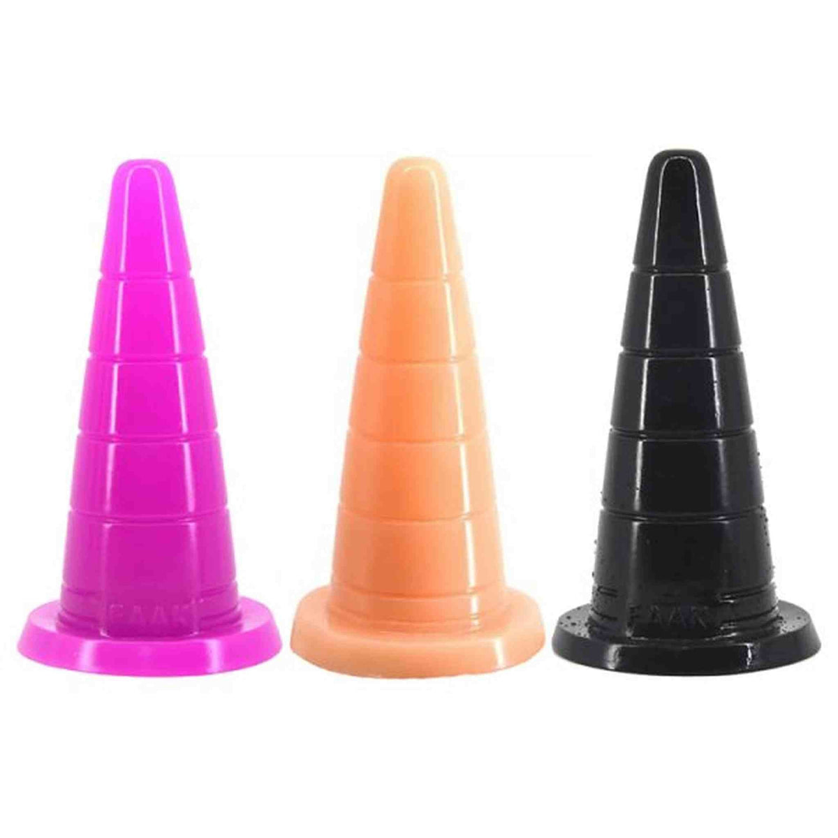 Set di 3 plug analici conici Magmara FAAK in silicone, viola, arancione e nero