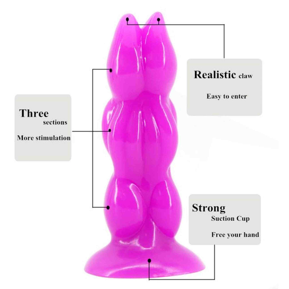 Plug anal zampa di granchio rosa con etichette dettagli tecniche e succhiatore