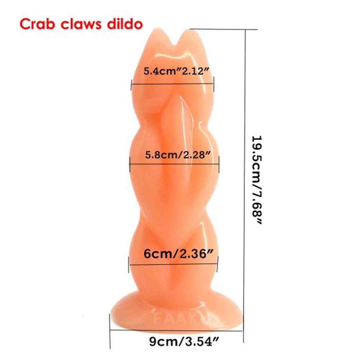 Plug anal zampa di granchio arancione con misure dettagliate 19,5 cm altezza