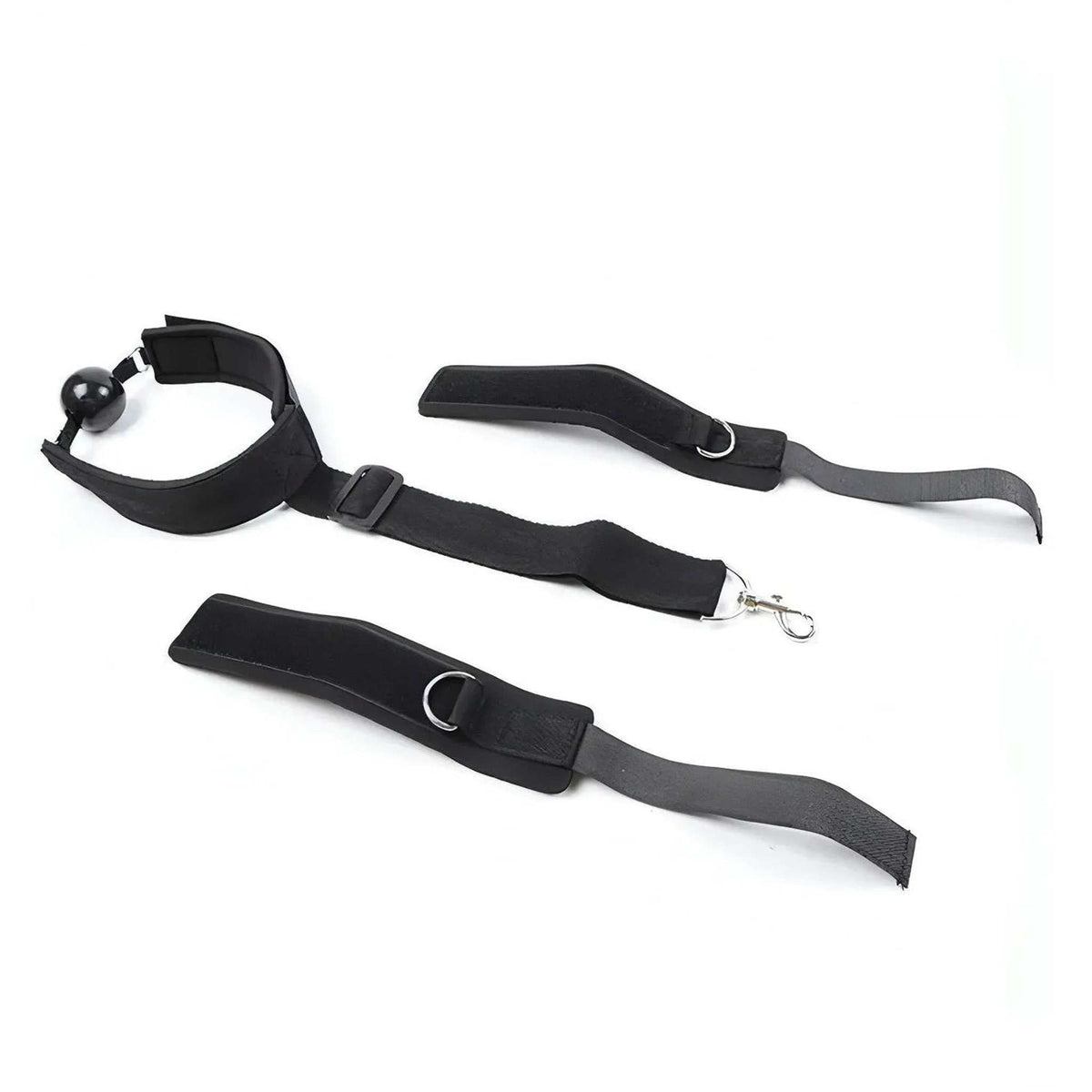 Set BDSM ball-gag nera con polsiere separate e cinghie rinforzate