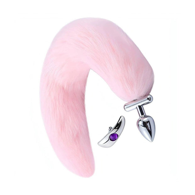 Plug anale acciaio coda volpe rosa curva ampia
