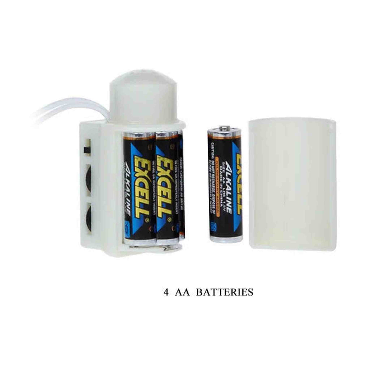 Contenitore batterie AA per controllo remoto masturbatore con coperchio aperto