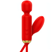 Vista frontale wand massaggiante rossa ergonomica con ovetto vibrante collegato