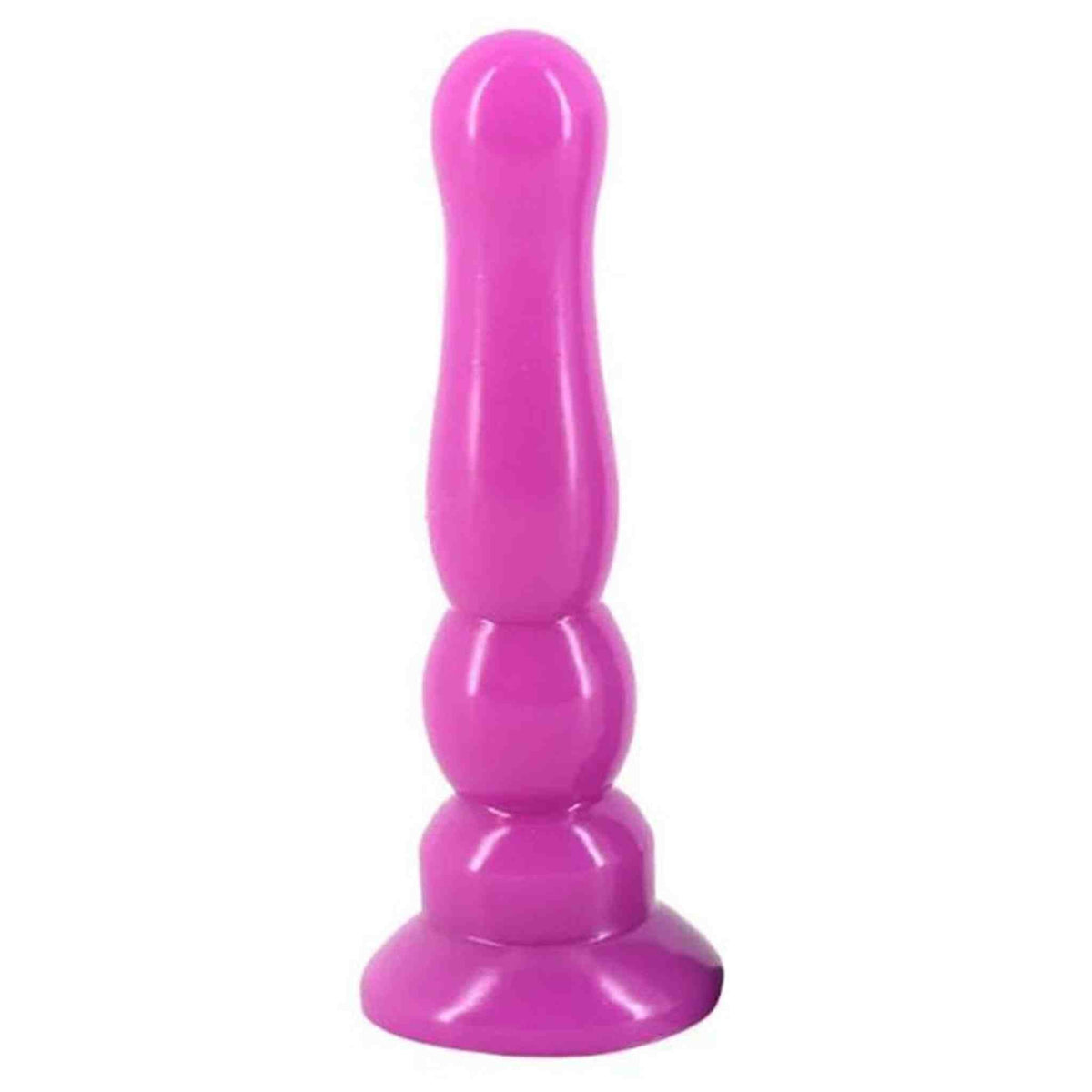 Plug anale viola in silicone lucido con forma allungata e sezioni sferiche intermedie