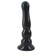 Plug anale nero in silicone lucido con base piatta e sezione centrale sferica