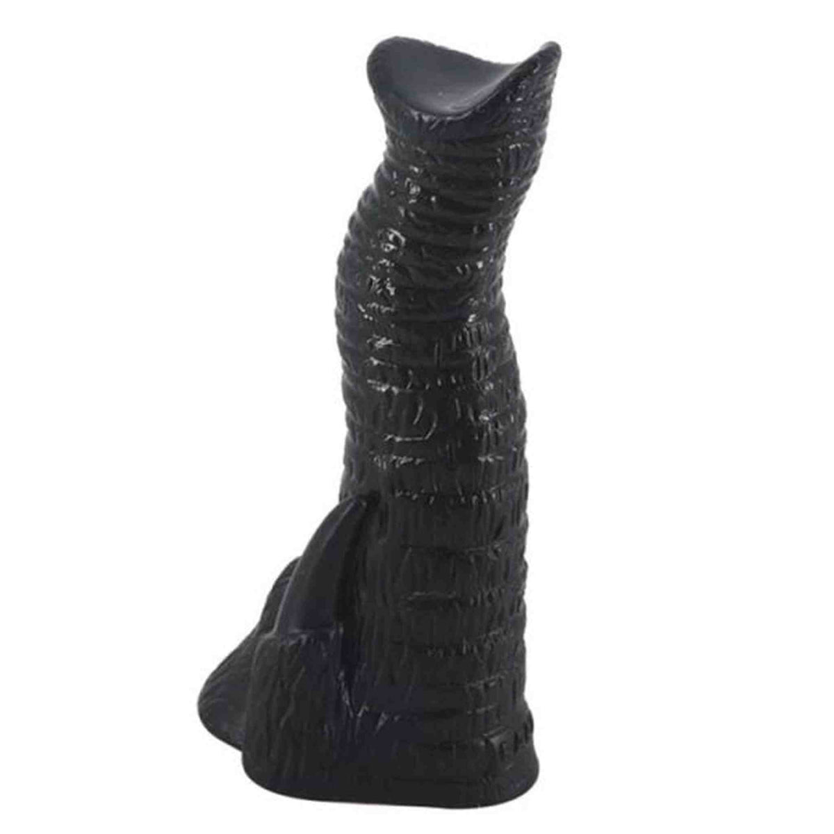 Dildo anali elefante nero lucido con superficie rigata e design base artigliata