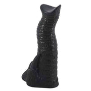 Dildo anali elefante nero lucido con superficie rigata e design base artigliata