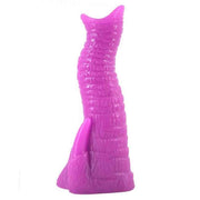 Dildo anali elefante viola acceso in plastica lucida con apertura becco e base artigliata