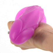 Dettaglio testa arrotondata dildo curvo rosa acceso superficie liscia