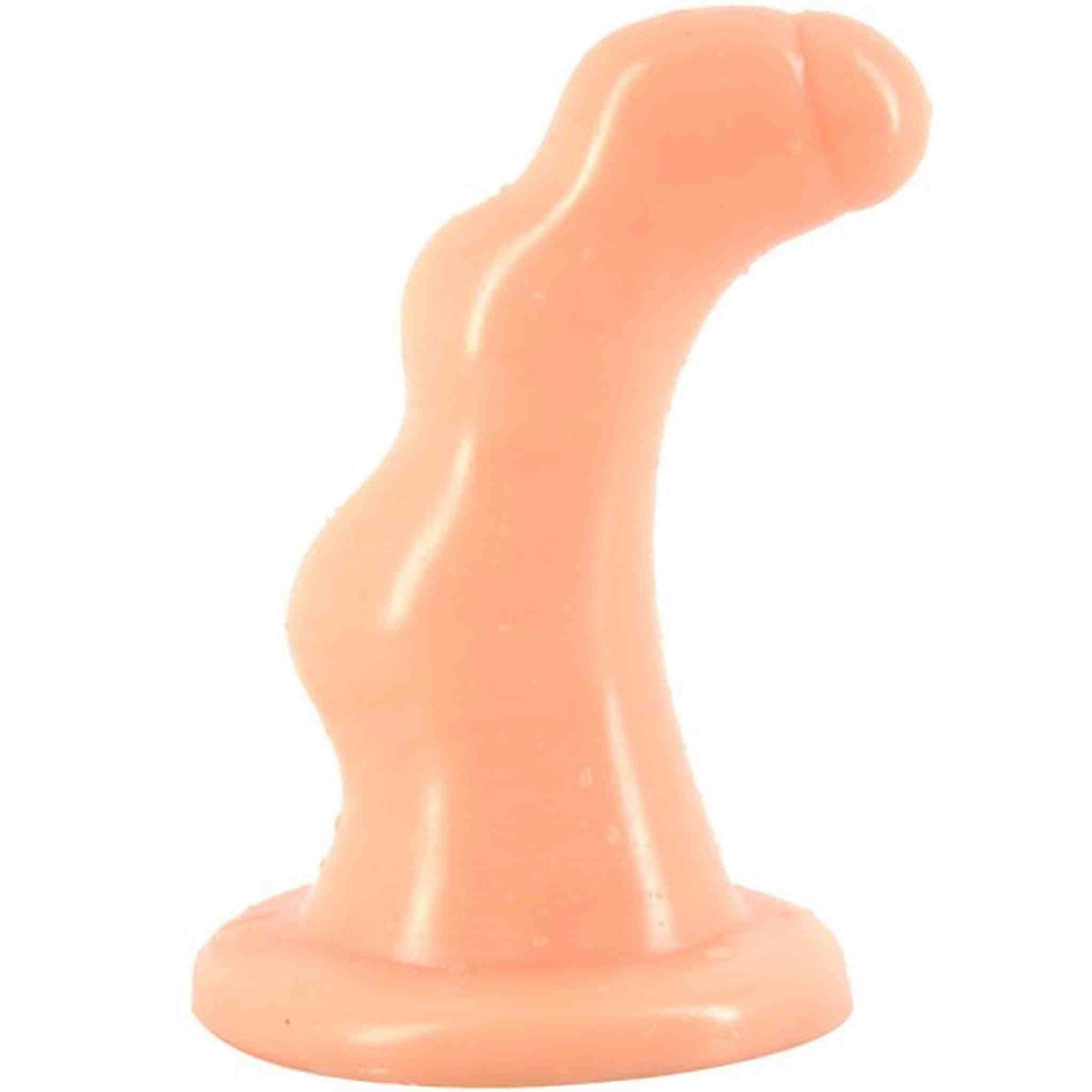 Plug anale color carne con forma curva morbida e superficie liscia lucida