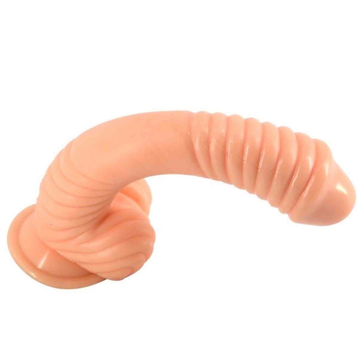 Plug anale curvo rigato color beige chiaro lucido