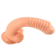 Plug anale curvo rigato color beige chiaro lucido