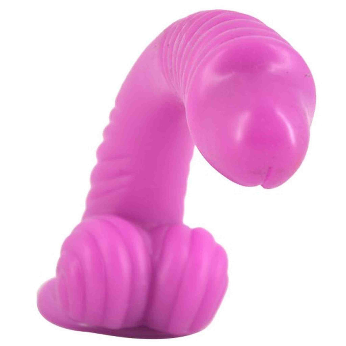 Plug anale curvo rigato viola acceso con base piatta