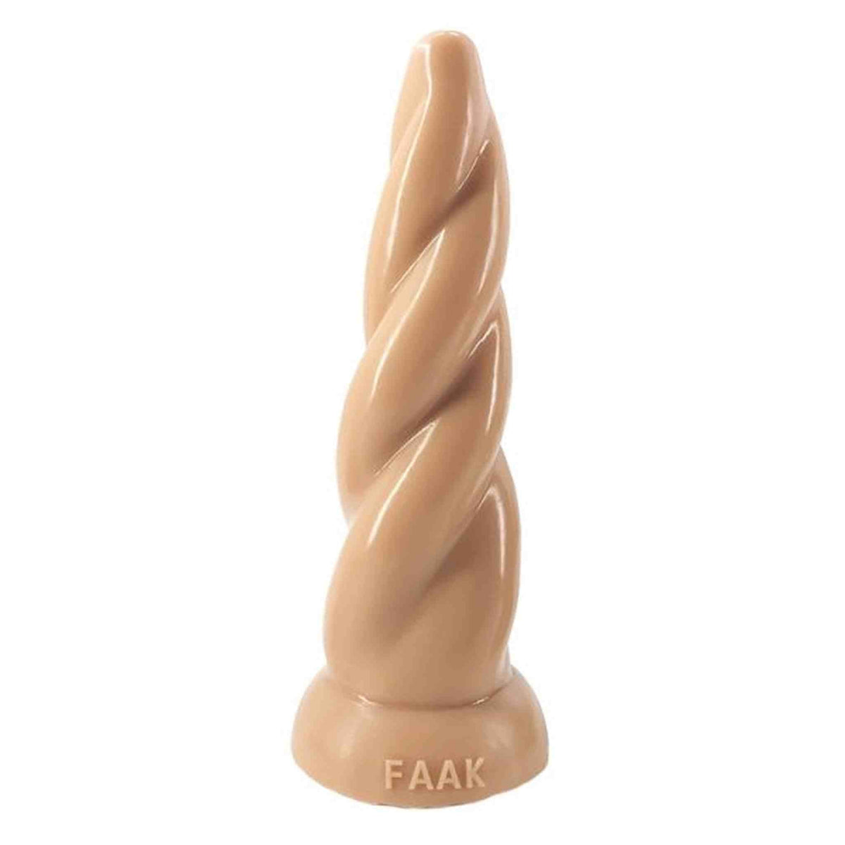Dildo singolo color beige a spirale con struttura elicoidale e base piatta marchio FAAK