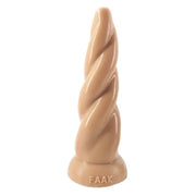 Dildo singolo color beige a spirale con struttura elicoidale e base piatta marchio FAAK
