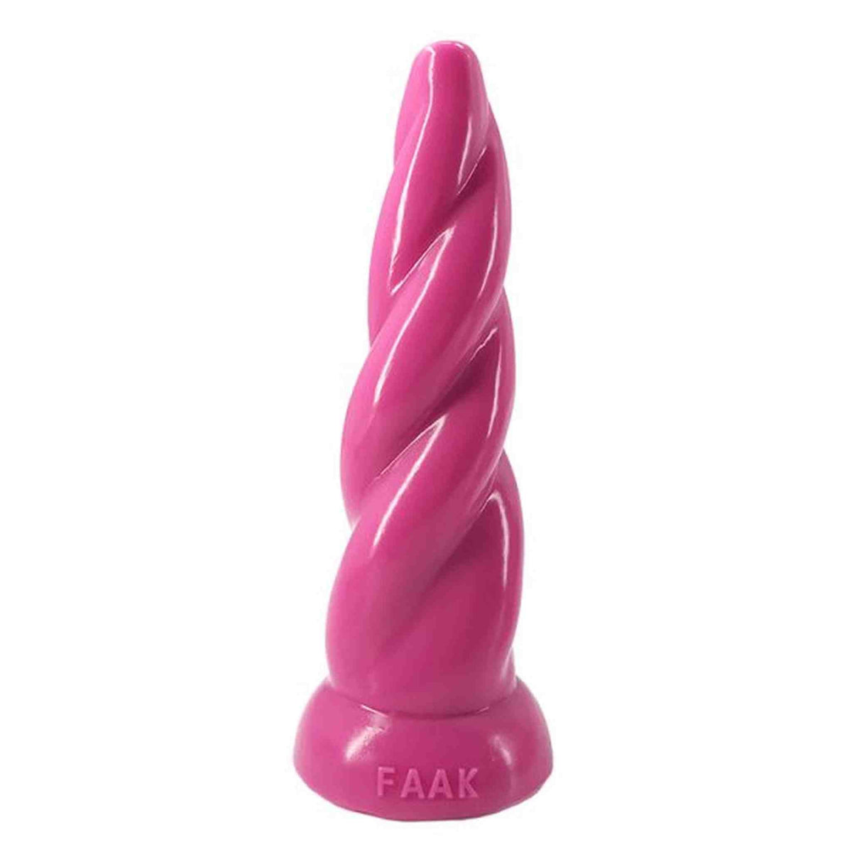 Dildo singolo a spirale rosa acceso con superficie lucida e base piatta marchio FAAK