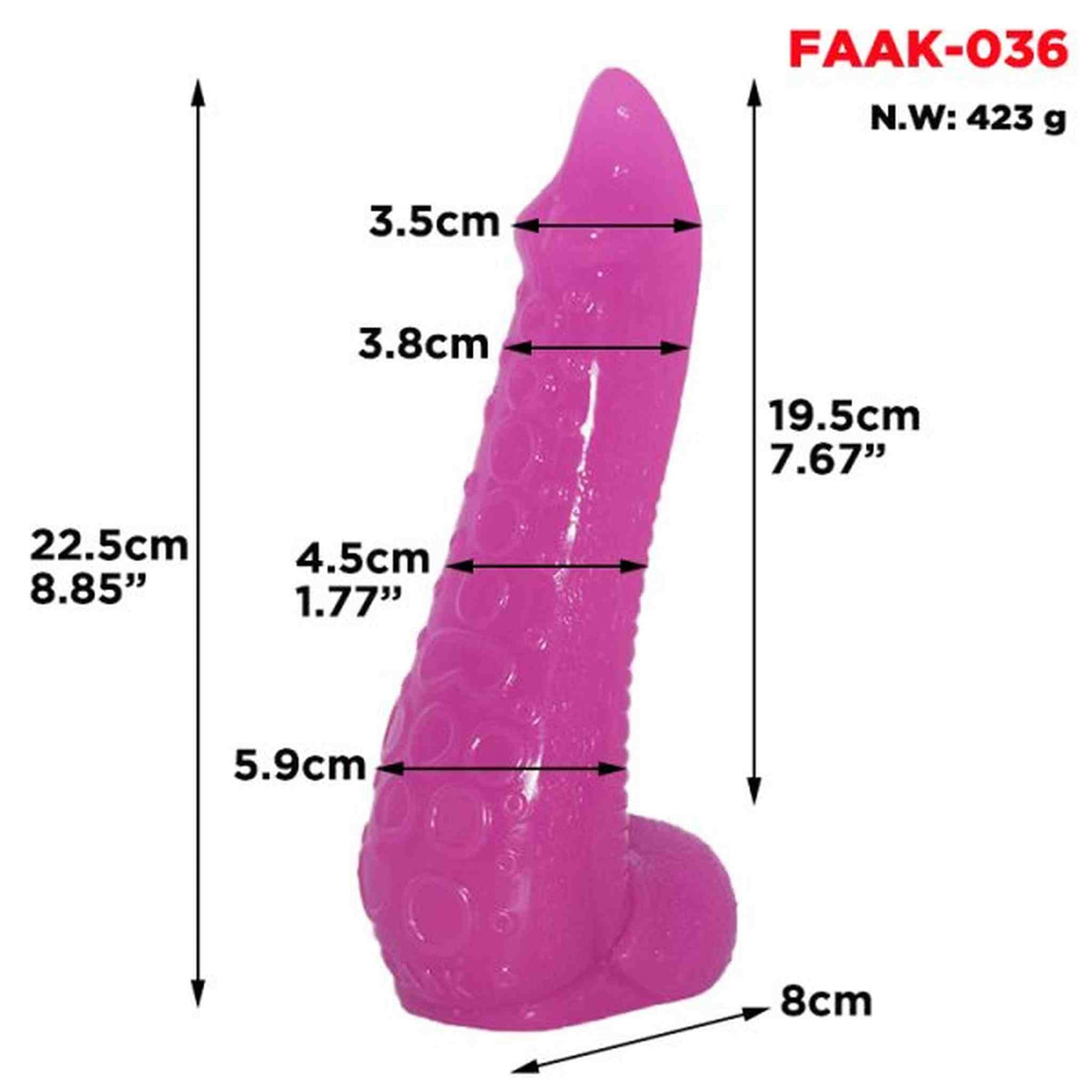 Plug anale polpo rosa 22cm dimensioni specifiche etichetta FAAK-036