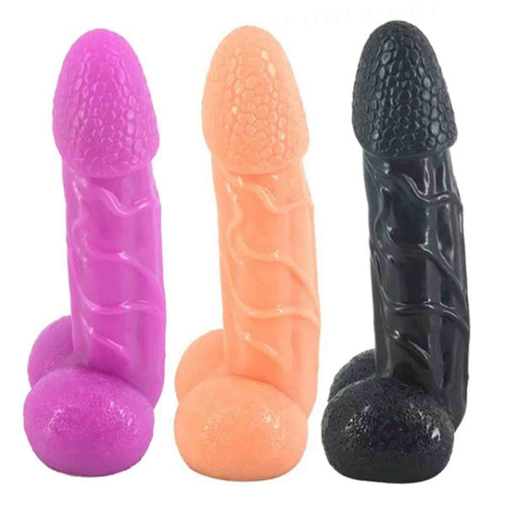 Set tre plug anali Magmara viola, rosa salmone e nero con testicoli