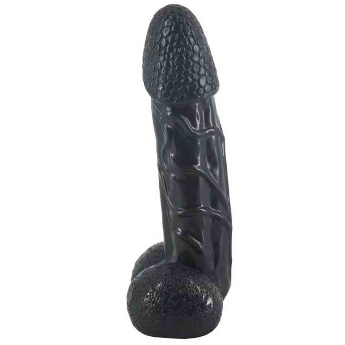 Plug anale nero Magmara 25cm in silicone lucido con testicoli e venature