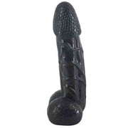 Plug anale nero Magmara 25cm in silicone lucido con testicoli e venature