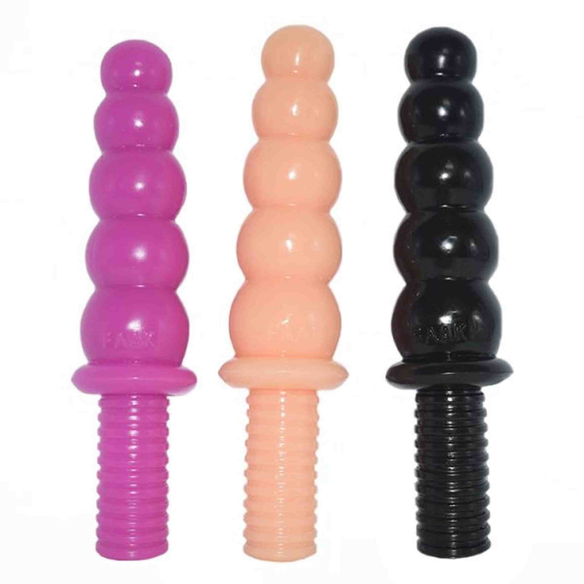 Set di tre plug analesi rosa, beige e nero con manico