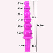 Plug anale viola da 36,5 cm con indicazioni dimensionali dettagliate