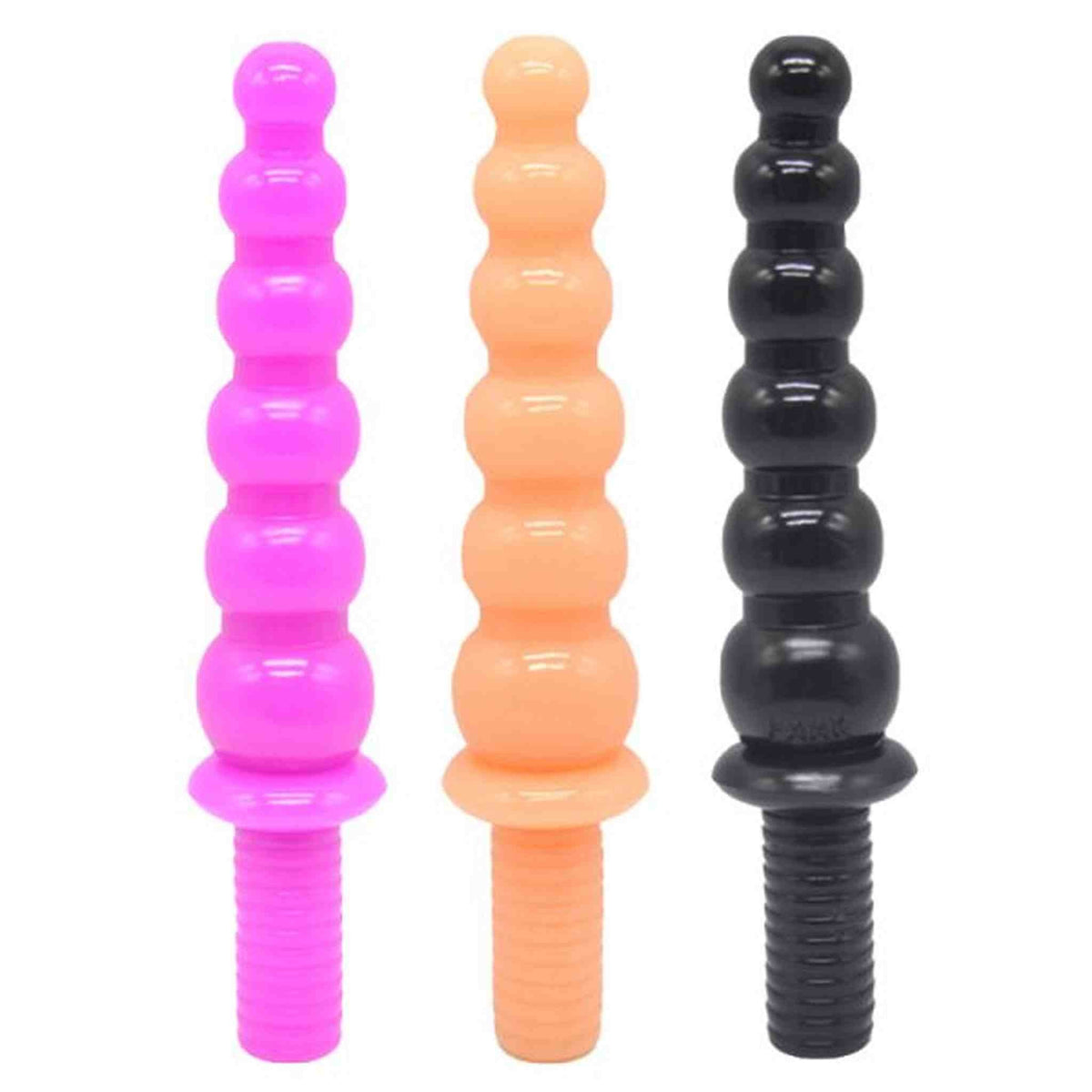 Set di tre plug anali viola, arancione e nero con anelli sferici