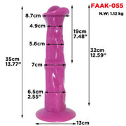 Dildo rosa acceso 36cm Magmara con etichetta FAAK-055 e misure tecniche