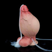 Dildo gonfiabile che spruzza liquido bianco con tubi trasparenti e superficie bagnata