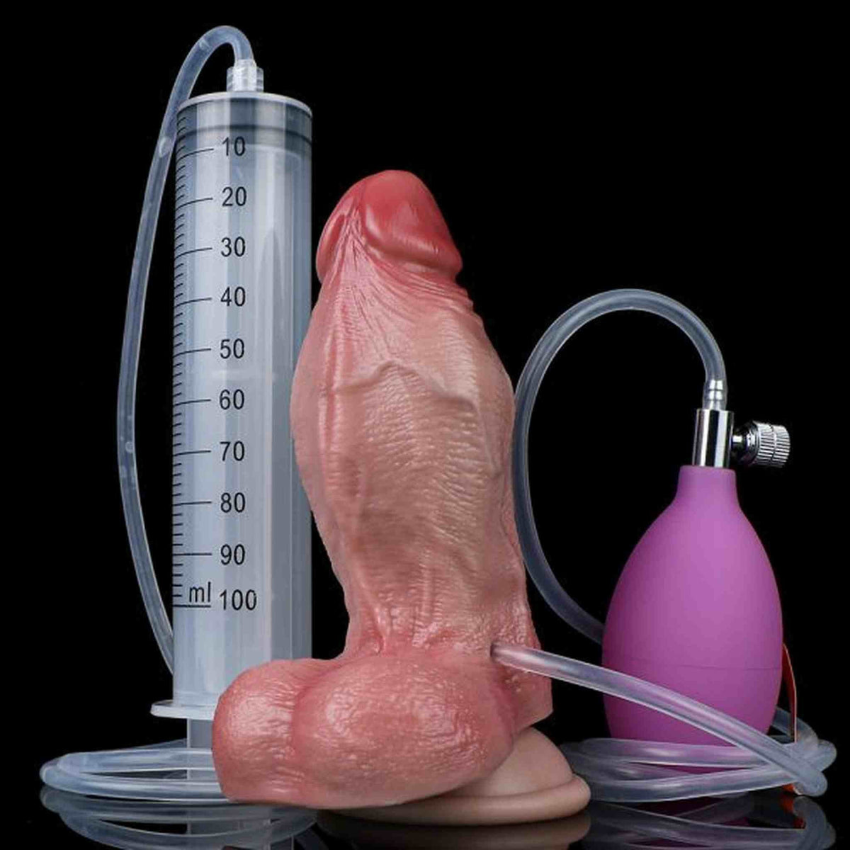 Kit dildo gonfiabile con pompa viola, contagocce e tubo trasparente per riempimento
