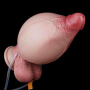Dildo gonfiabile realistico colore pelle con testa scura e dettagli anatomici su sfondo nero