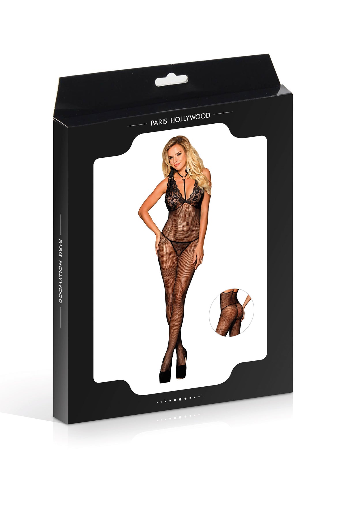 Tuta H3249 Paris Hollywood – Catsuit in Rete Nera con Pizzo, foto 3