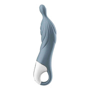 Vibratore punto A grigio chiaro con texture scolpita e anello ergonomico bianco