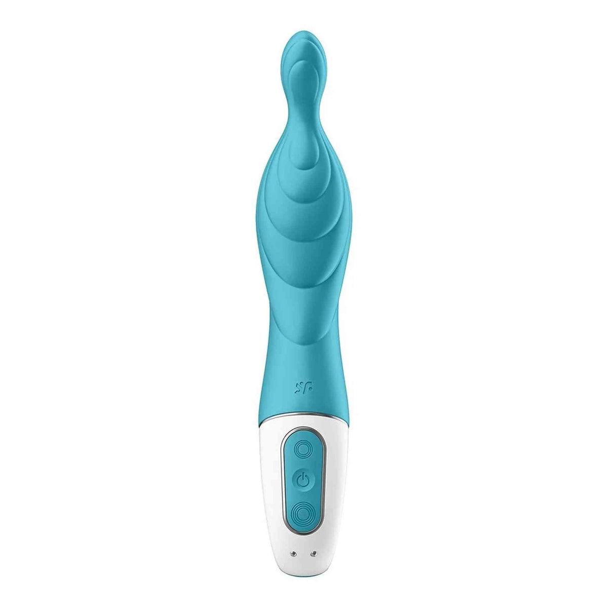 Vibratore punto A turchese con pulsanti velocità e logo SP visibile frontalmente