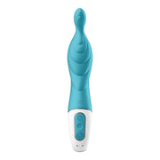 Vibratore punto A turchese con pulsanti velocità e logo SP visibile frontalmente