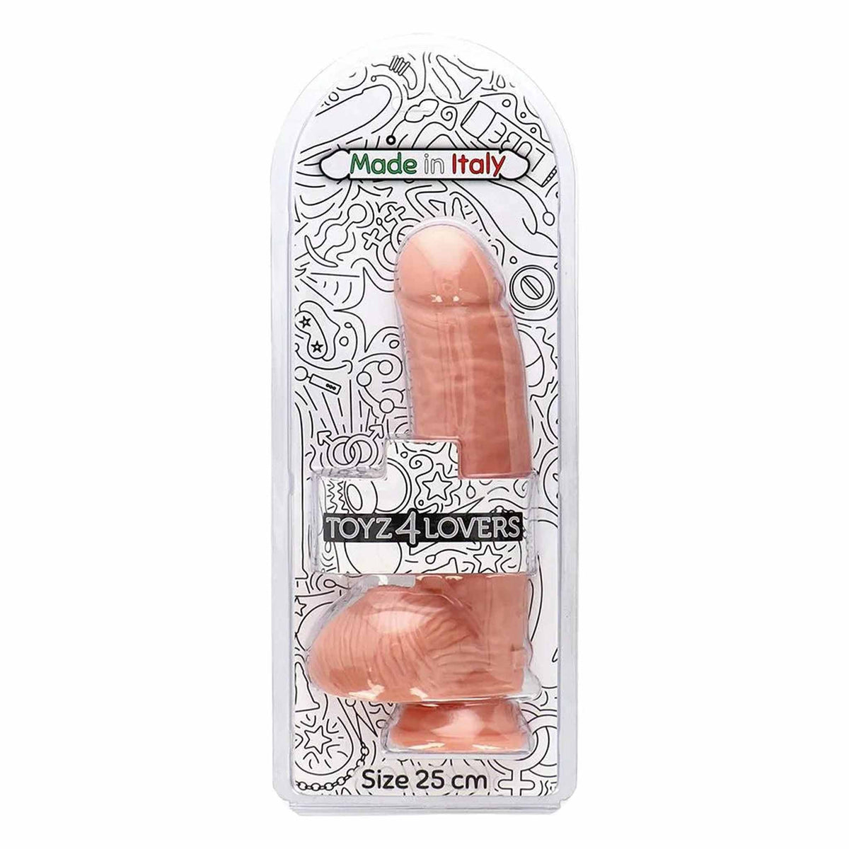 Dildo realistico 25 cm in confezione trasparente TOYZ 4 LOVERS Made in Italy