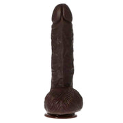 Dildo realistico marrone scuro 25 cm con testa doppia apertura e base sacco scroto
