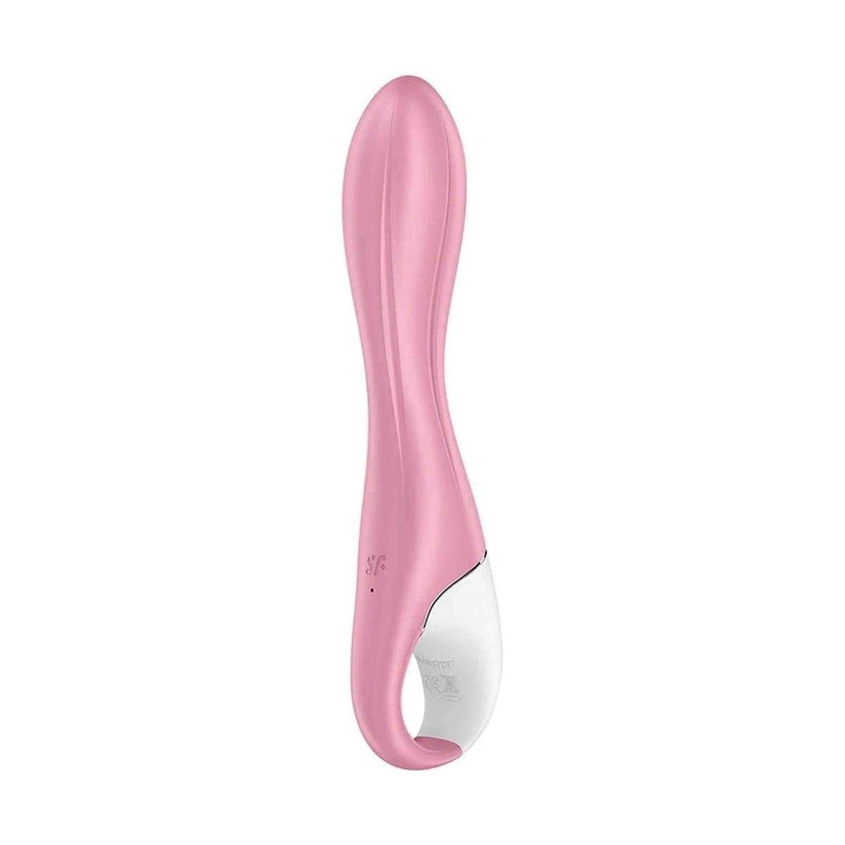 Vibratore Satisfyer Air Pump 2 rosa chiaro vista laterale con base bianca e logo SF
