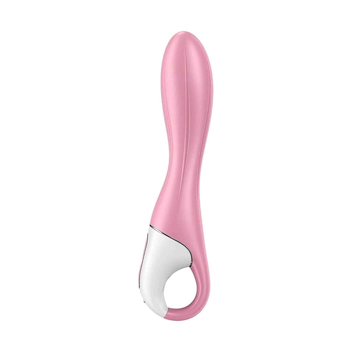 Vibratore Satisfyer Air Pump 2 rosa chiaro vista laterale con anello presa e bordo metallico