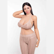 Bambola sessuale realistica Alexia 161 cm pelle beige capelli neri con completo maglia aperta rosa