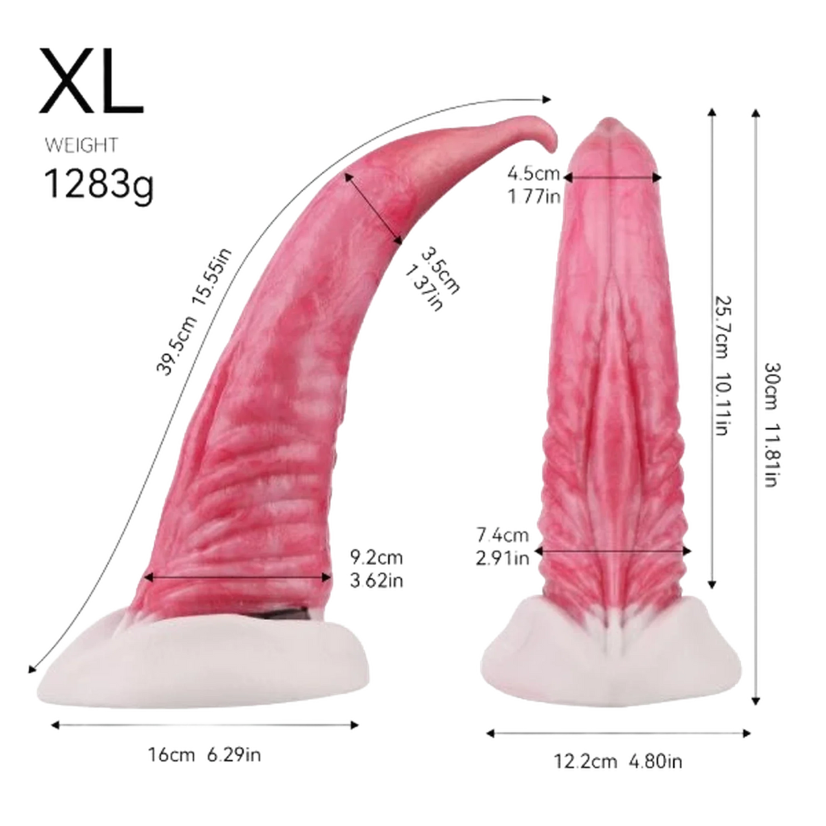 Dildo silicone XL misure tecniche e peso 1283g