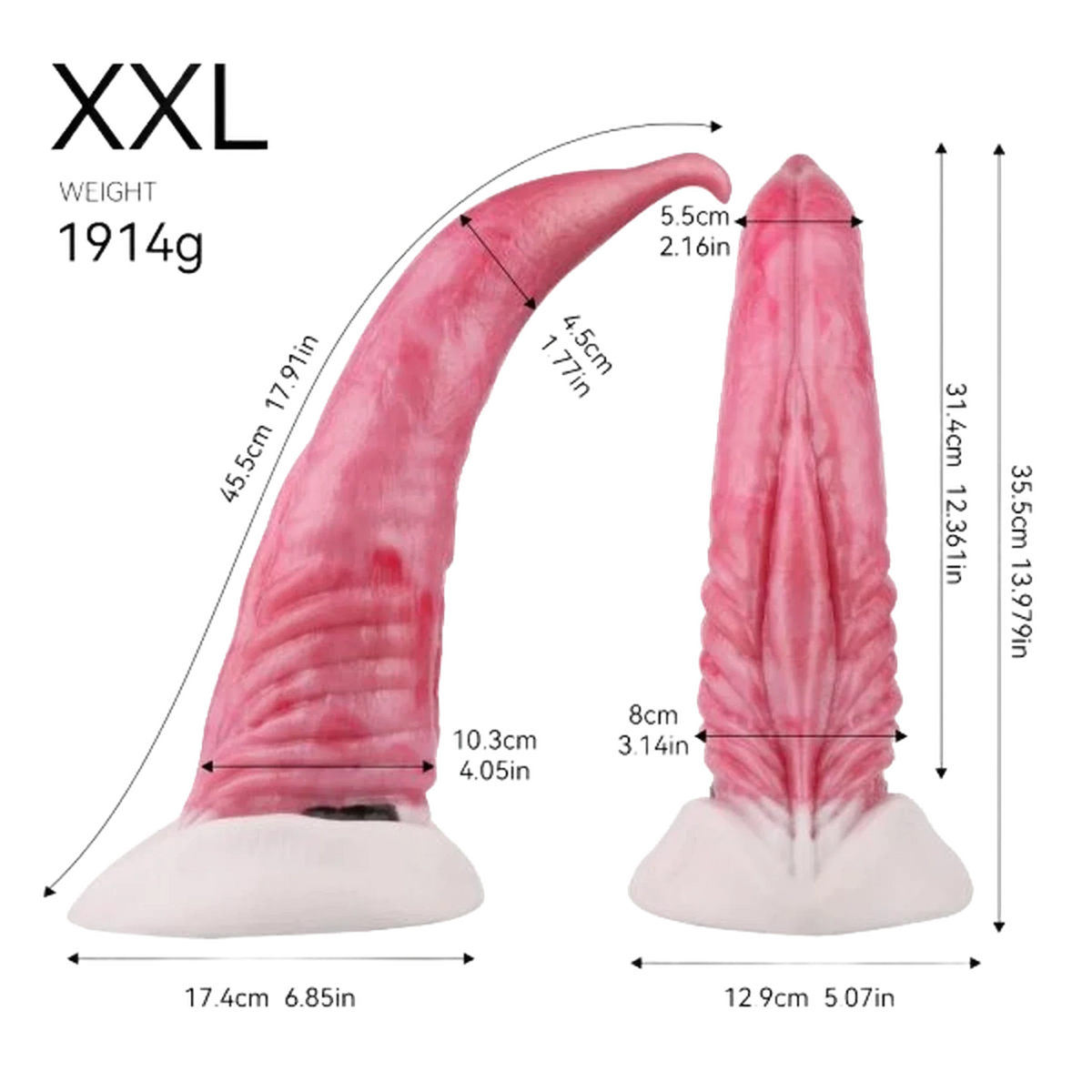 Dildo silicone rosa XXL grande dimensione base bianca