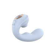 Vibratore a forma di C bianco opaco ergonomico, vista angolata con indicatori luminosi e base ampia