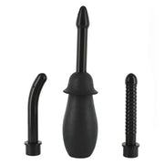 Kit doccia anale nero 3 pezzi con pompa a mano e accessori flessibili