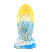 Dildo giallo blu gradiente forma allungata base ampia texture scaglie